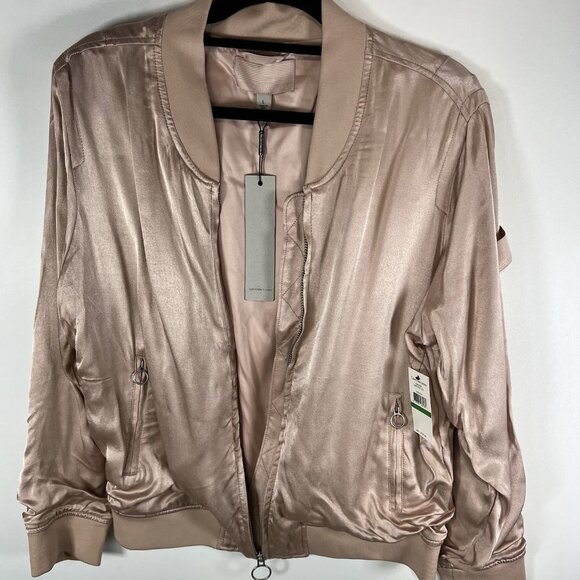 Calvin Klein Jeans Woman Puffy Satin Bomber Jacket Size Large Pink New With Tags - Picture 4 of 13